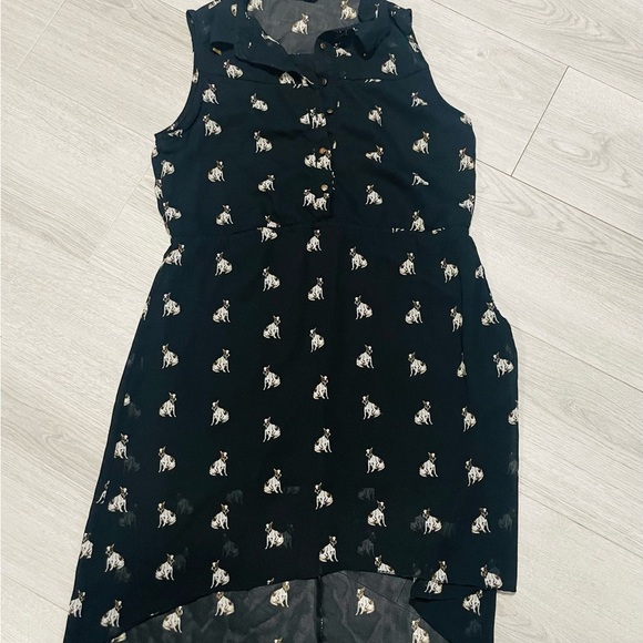 Boston Terrier Dress Black Sleeveless with Dog Print Sz Large - Picture 2 of 14